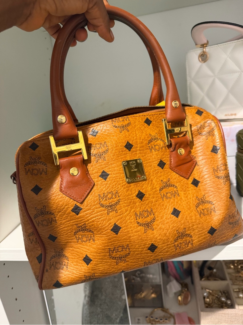 MCM Cognac/Chestnut Visetos Monogram Top-Handle Satchel